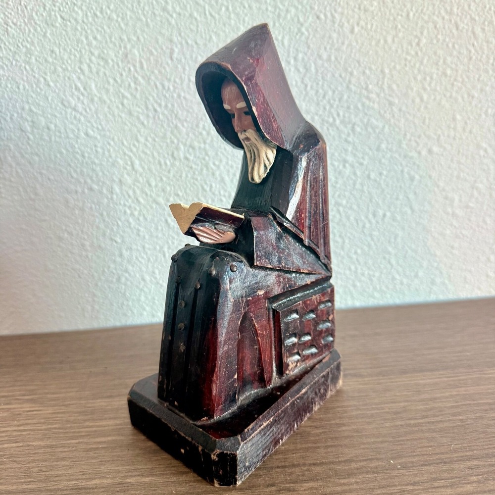 Vintage wood carved  Priest Friar Monk  Reading Scripture